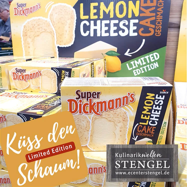 Küss den DICKMANN'S! Nur für kurze Zeit ist der leckere Schaumkuss mit erfrischendem Lemon-Cheesecake-Geschmack und knuspriger Waffel bei uns im Markt erhältlich.